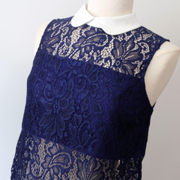 Blue Violet Peter Pan Collar Sheer Lace CUTE Top - Picture 2 of 8